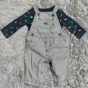Blue & White Overall & Dinosaur Shirt Set!